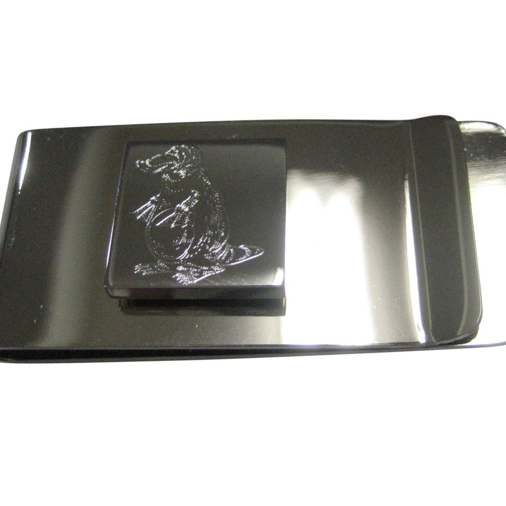 Silver Toned Square Etched Duck Billed Platypus Money Clip